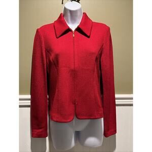 Vtg St John Essentials Santana Knit Red Jacket Sz 2 Full Zip Dressy Career